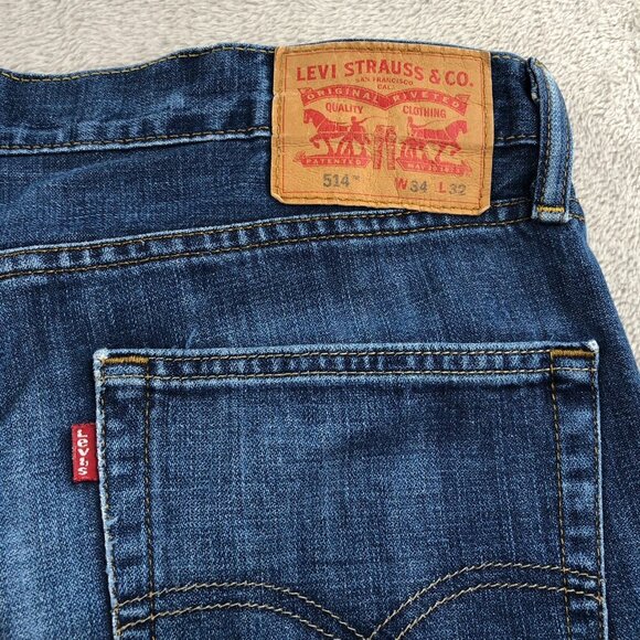 Levis Mens Jeans Size 34x32 514 Slim Straight Classic Fit Blue Denim Casual - Picture 16 of 16
